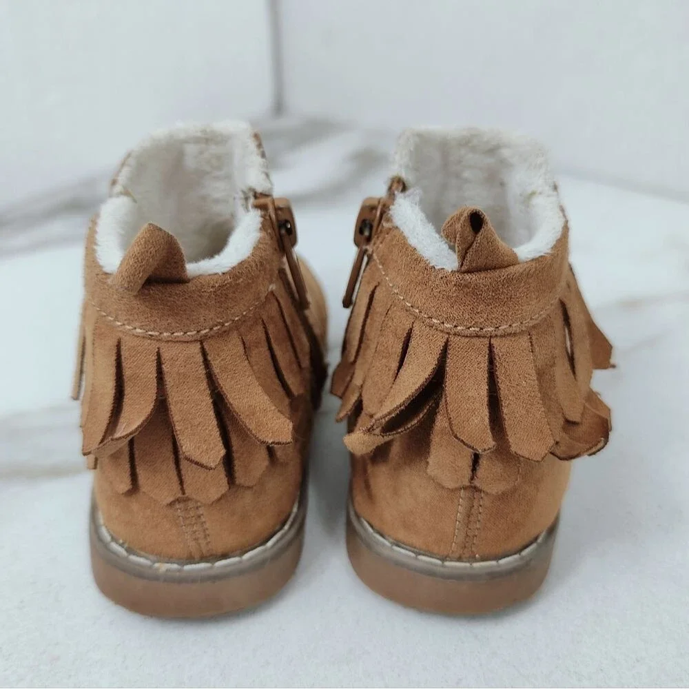 H&M Baby Toddler Tan Faux Suede Fringed Boots, Sz 4-5